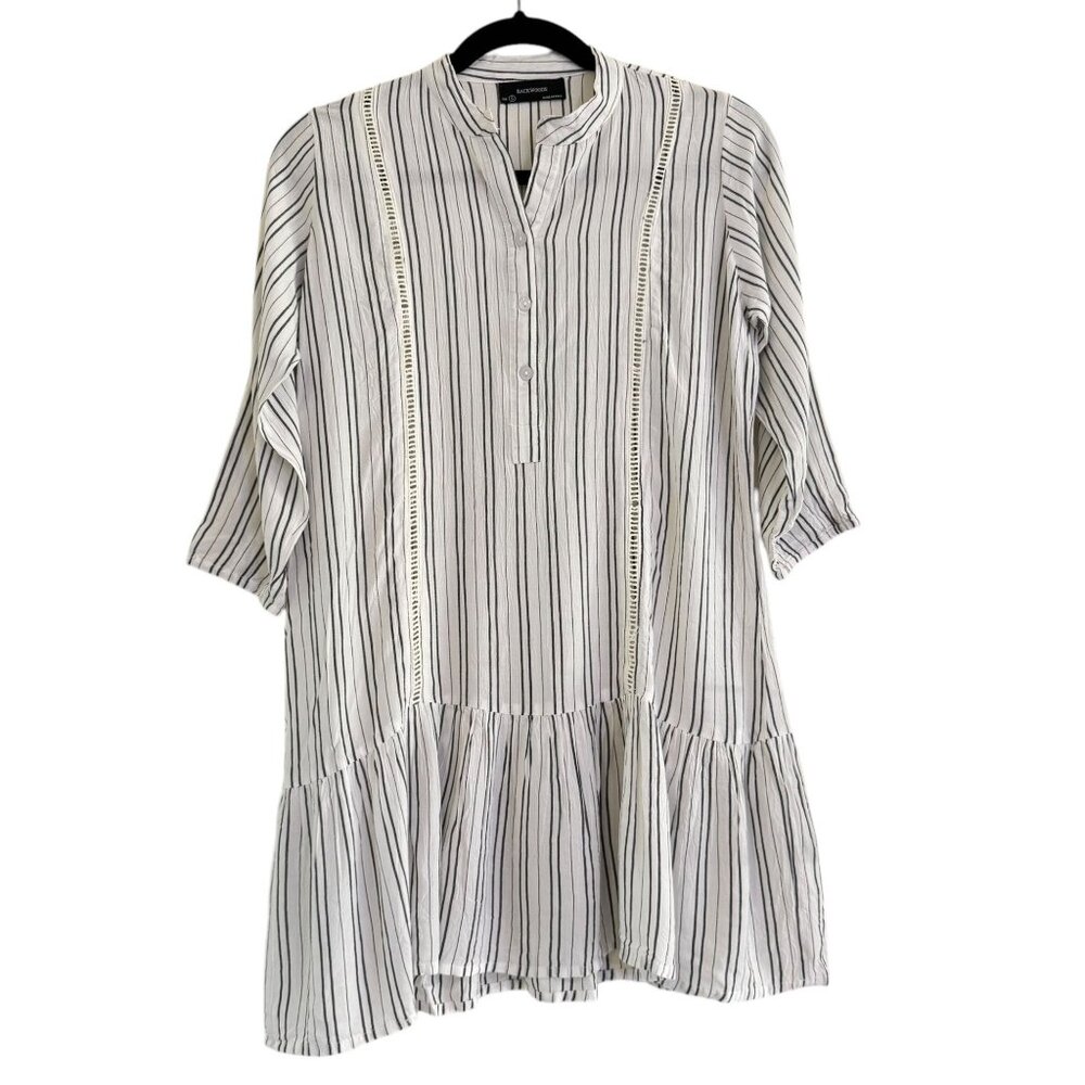 Backwoods Women's Stripe Black & White 3/4 Sleeve Scoop Neck Dress Size S